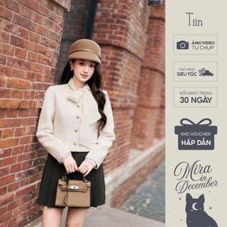   BST Mira  TIINSTORE Áo khoác dạ nữ thiết kế cổ tròn nắp túi giả thanh lịch sang trọng công sở ADK.2510.347 