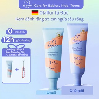  Kem đánh răng trẻ em tootoo Olaflur  1-12 tuổi  Hương đào Ngăn ngừa sâu răng & Làm sạch 50g 