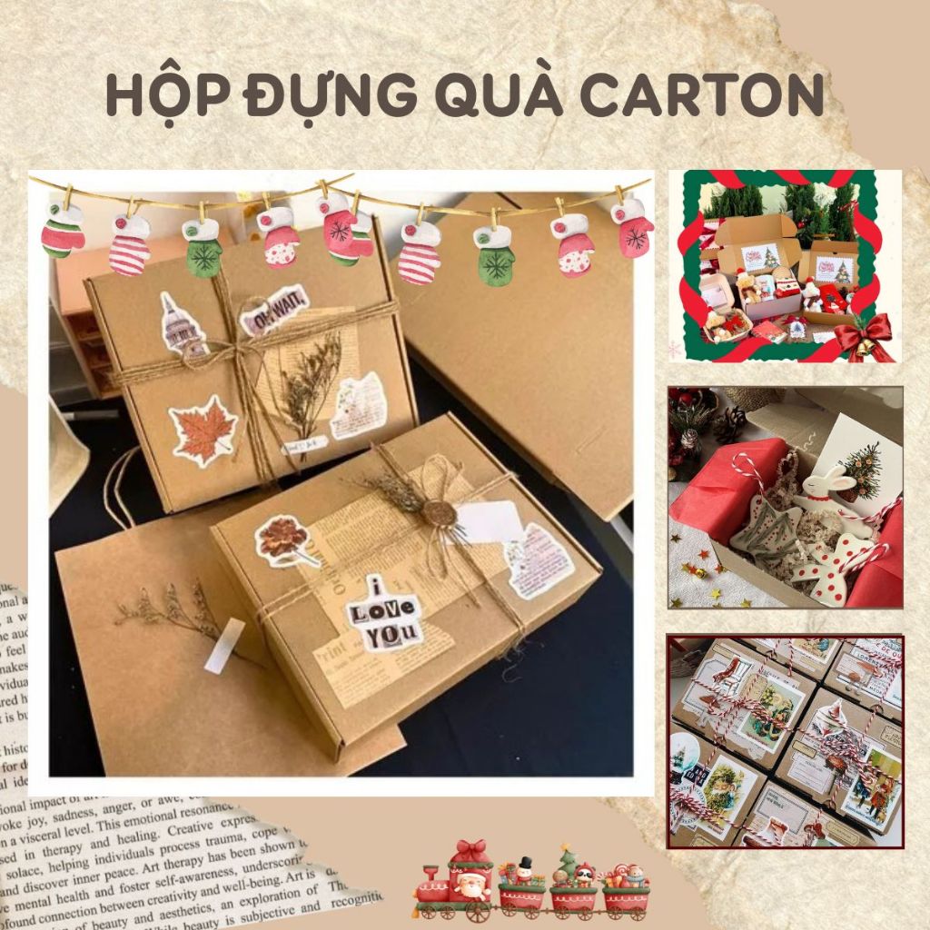 Set hộp đựng quà carton nắp gài phong cách vintage sang trọng đựng quà tặng handmade mỹ phẩm phụ kiệ