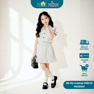 Set Đồ Bé Gái Chấm Bi - Áo Croptop Tay Bèo Kèm Chân Váy Đuôi Cá Phong Cách Hàn Quốc Dễ Thương - Macxinh KID MX25S04