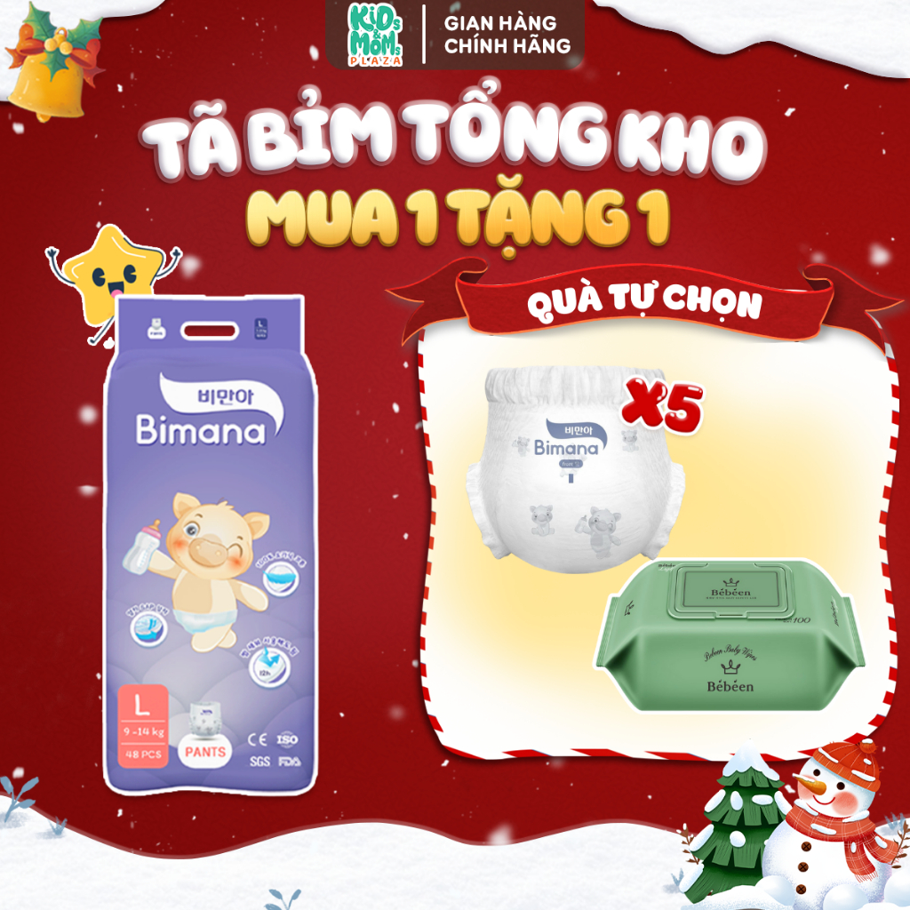   1BM   COMBO TRẢI NGHIỆM  COMBO 1 bịch Tã bỉm quần dán Bimana Hàn Quốc thấm tốt mỏng thoáng đủ size 