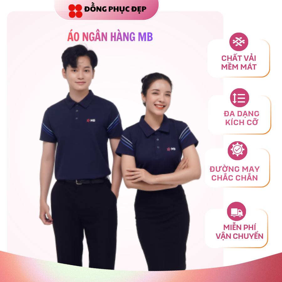 Áo  đồng phục Ngân Hàng MB, áo polo vải cao cấp MB Bank vải airycool co dãn thoáng mát cho Nam Nữ