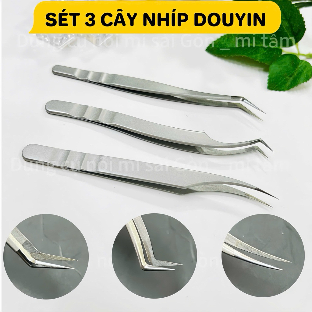 Combo 3 Nhíp Nối Mi Douyin: Nhíp Nối Mi – Nhíp Tách Mi – Nhíp Gắp Classic Douyin