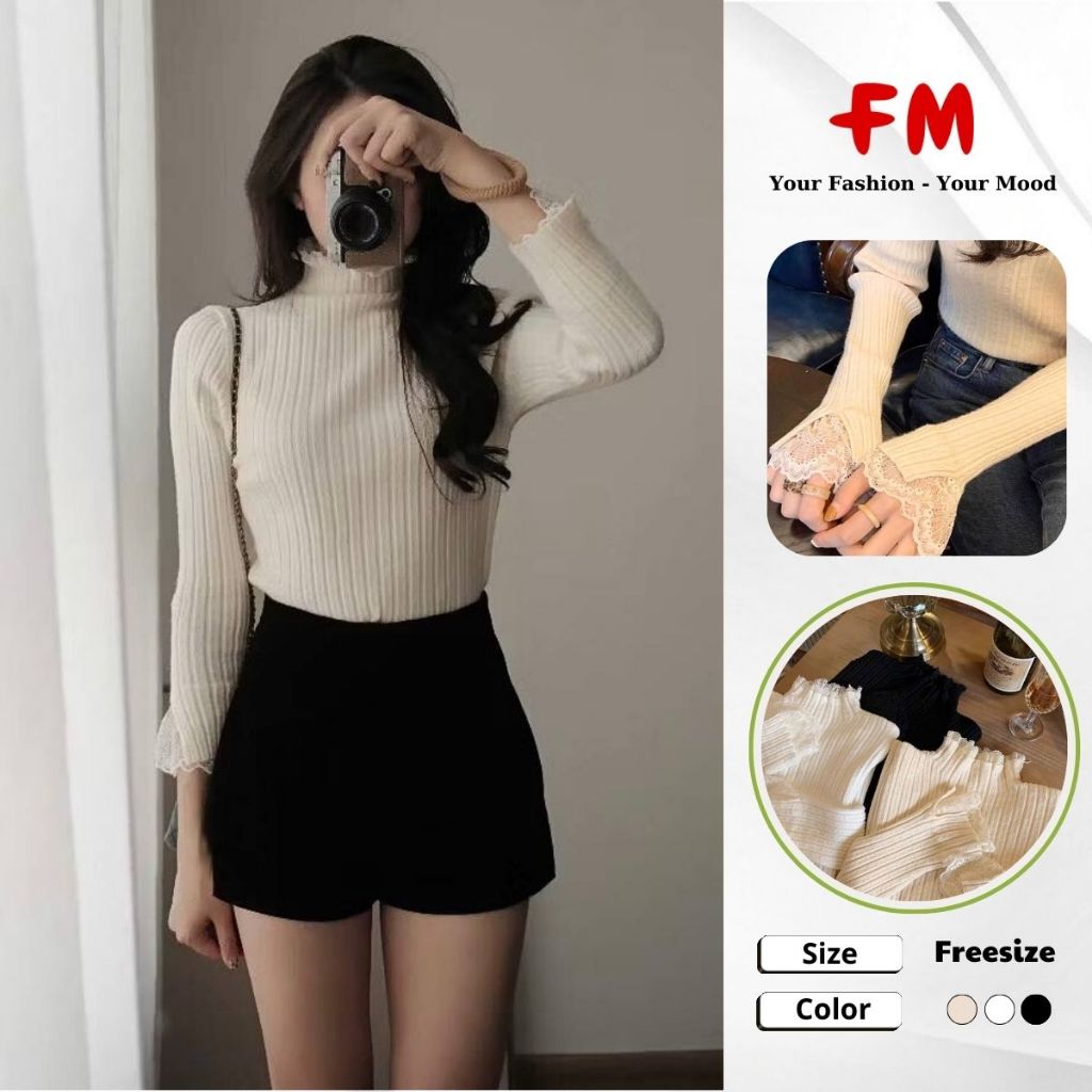Áo Len Nữ Tay Dài Phối Ren FMSTYLE SHOP – Phong Cách Hàn Quốc, Thanh Lịch, Giữ Ấm Tốt 25112272