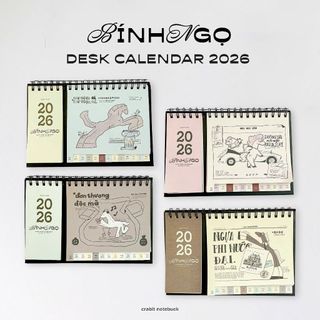  Lịch để bàn 2026 Crabit Bính Ngọ hoạ tiết ngựa lịch để bàn chữ A lò xo có ghi chú Mã Đáo Thành Công 