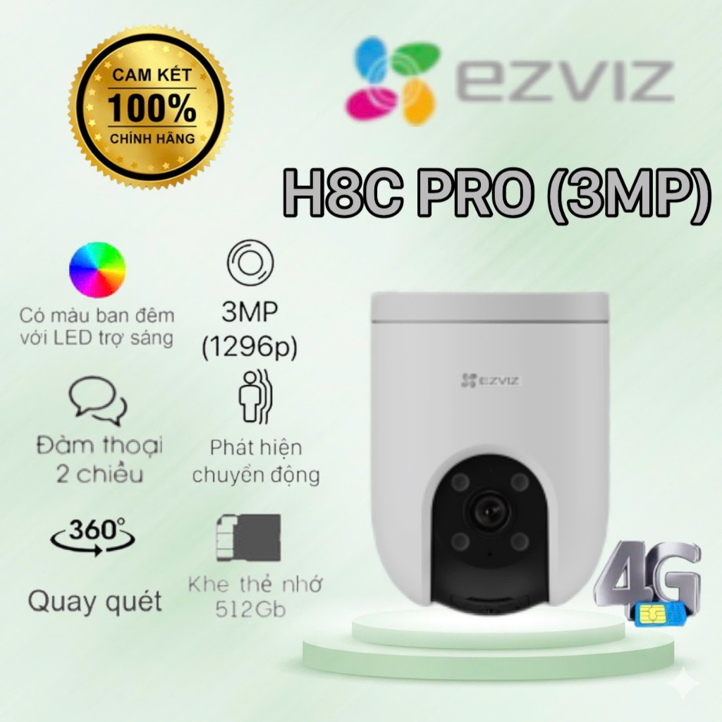 Camera EZVIZ H8C 4G-3MP, Quay Quét 360 độ - KHÔNG KÈM SIM 4G
