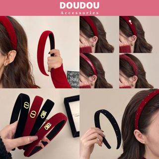  Băng đô cài tóc nhung Doudou Cài tóc nữ đính đá Bờm nhung màu đỏ Cài tóc áo dài Tết Noel FG064 