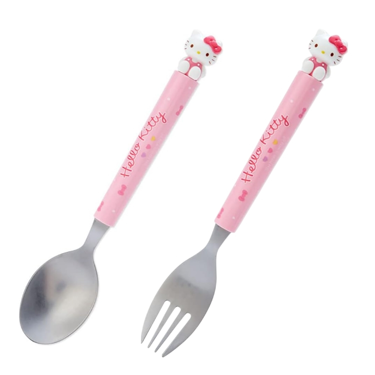 Sanrio Spoon Fork Set Kawaii Cutlery Set Japanese Cute Tableware Spoon Fork Hello Kitty, Pocchacco, 