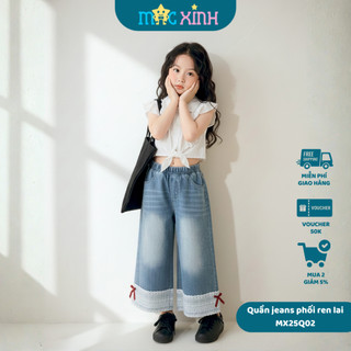  Quần Bò Jeans Ống Suông Phối Ren Lai Bé Gái Phong Cách Hàn Quốc Dễ Thương Đi Chơi - Macxinh KID MX25Q02 