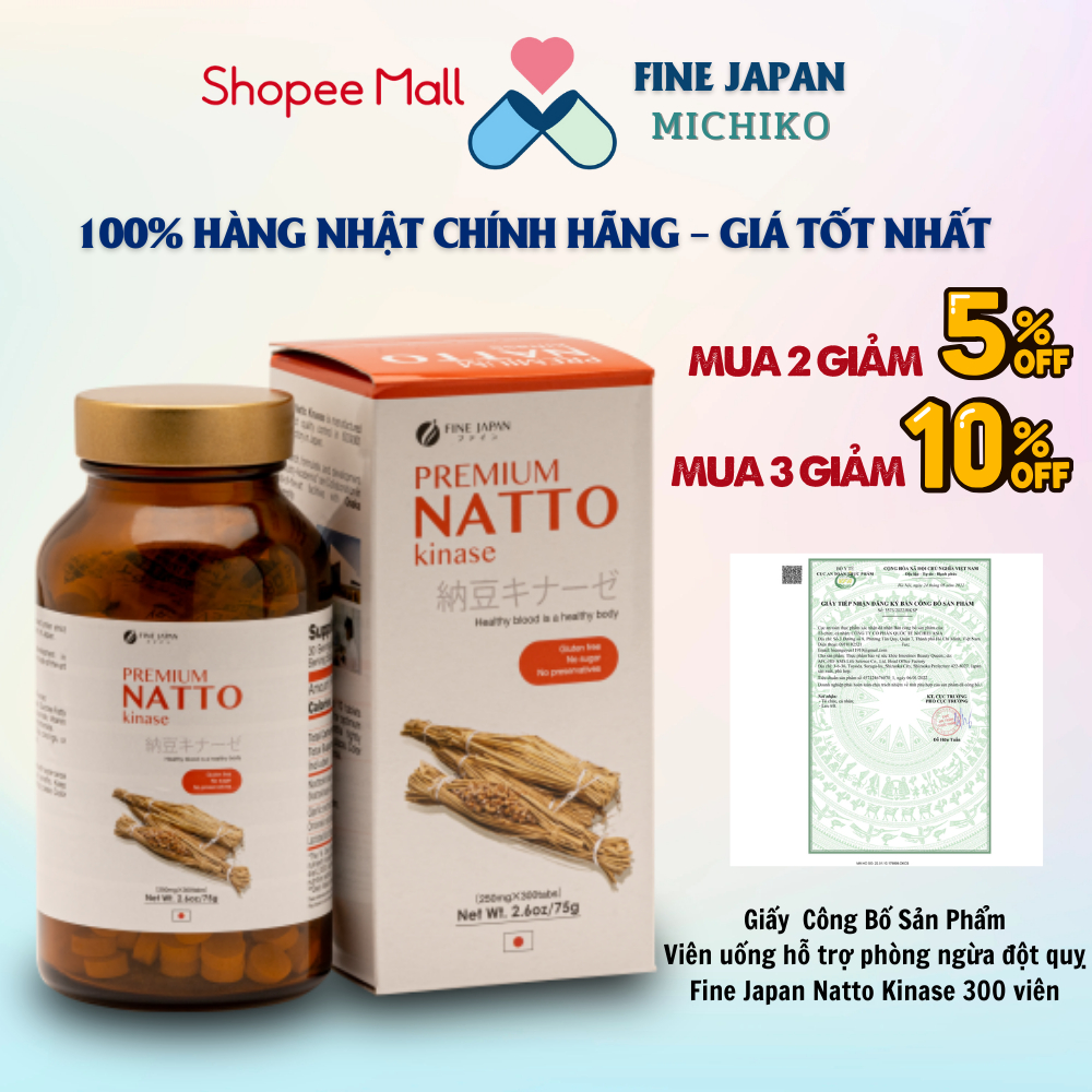 [HSD 1.1.2027] Viên uống Natto hỗ trợ phòng ngừa đột quỵ Fine Japan Natto Kinase Nhật Bản 300 viên