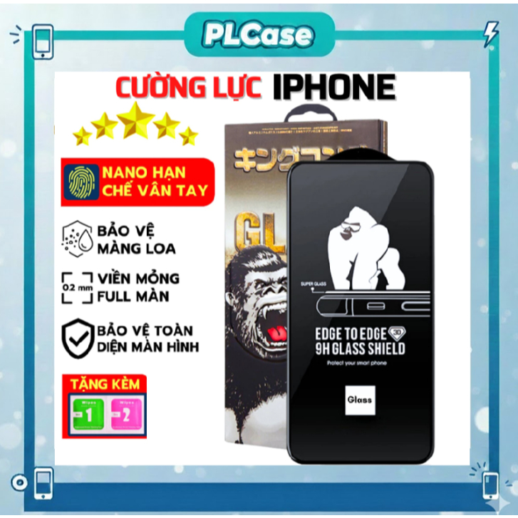 Kính Cường Lực iPhone KingKong 3D Cao Cấp Full Màn Độ Cứng 9H Cho iPhone X/11/12/13/14/15/16/17/PRM