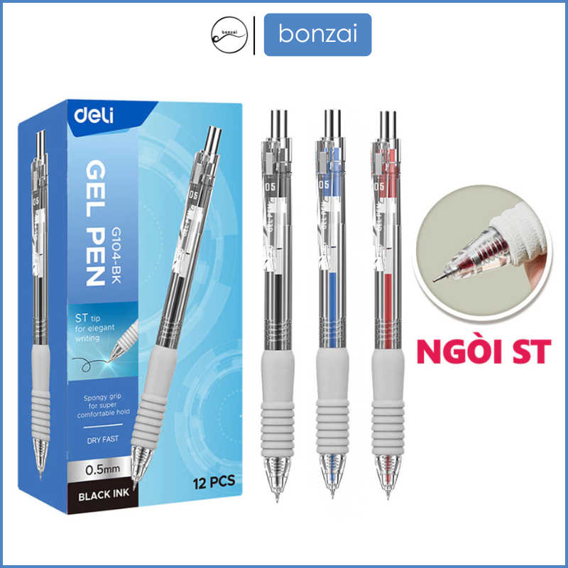 Bút Gel Đệm Xốp Deli Ngòi ST 0.5mm Êm Tay Viết Trơn Cho Học Sinh Sinh Viên Văn Phòng EG104