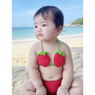 Bikini len handmade bé gái - Dâu tây | chụp ảnh thôi nôi, đi biển, quà tặng ý nghĩa