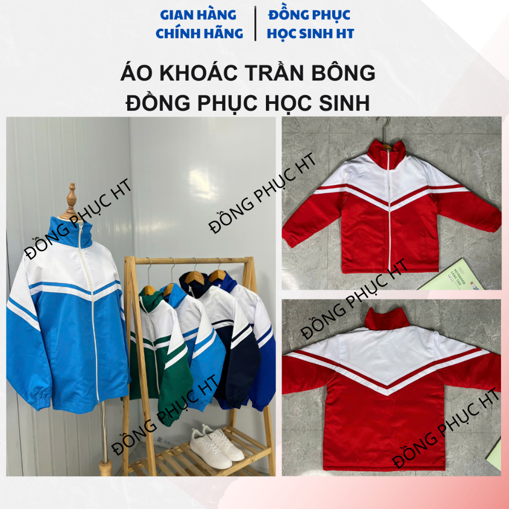 Áo Khoác Gió 3 LỚP BÔNG TRẦN Đồng Phục Học Sinh Áo Học Sinh Mùa Đông Pha Chéo Cánh Dơi 5 Màu Sắc Chu