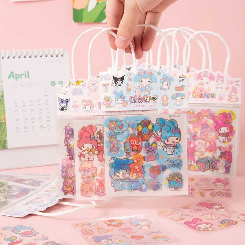 Combo 5 Túi sticker có quai xách dán cô gái, labubu, natra,  icon mặt cười và ngôi sao cười NATO STK