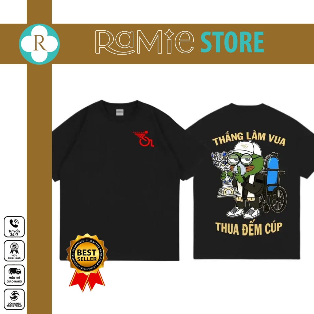 Mẫu áo thun Thắng làm vui thua đếm cúp dành cho Tê con T1 vô địch - game Genshin Impact - Áo Đen - T