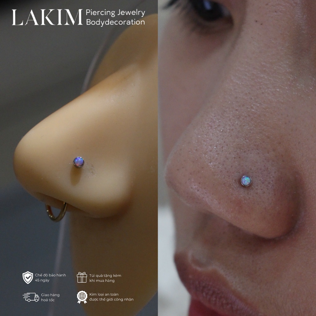 Khuyên mũi mặt đá Opal - thân khuyên chữ L / Aelita ( 1 chiếc )