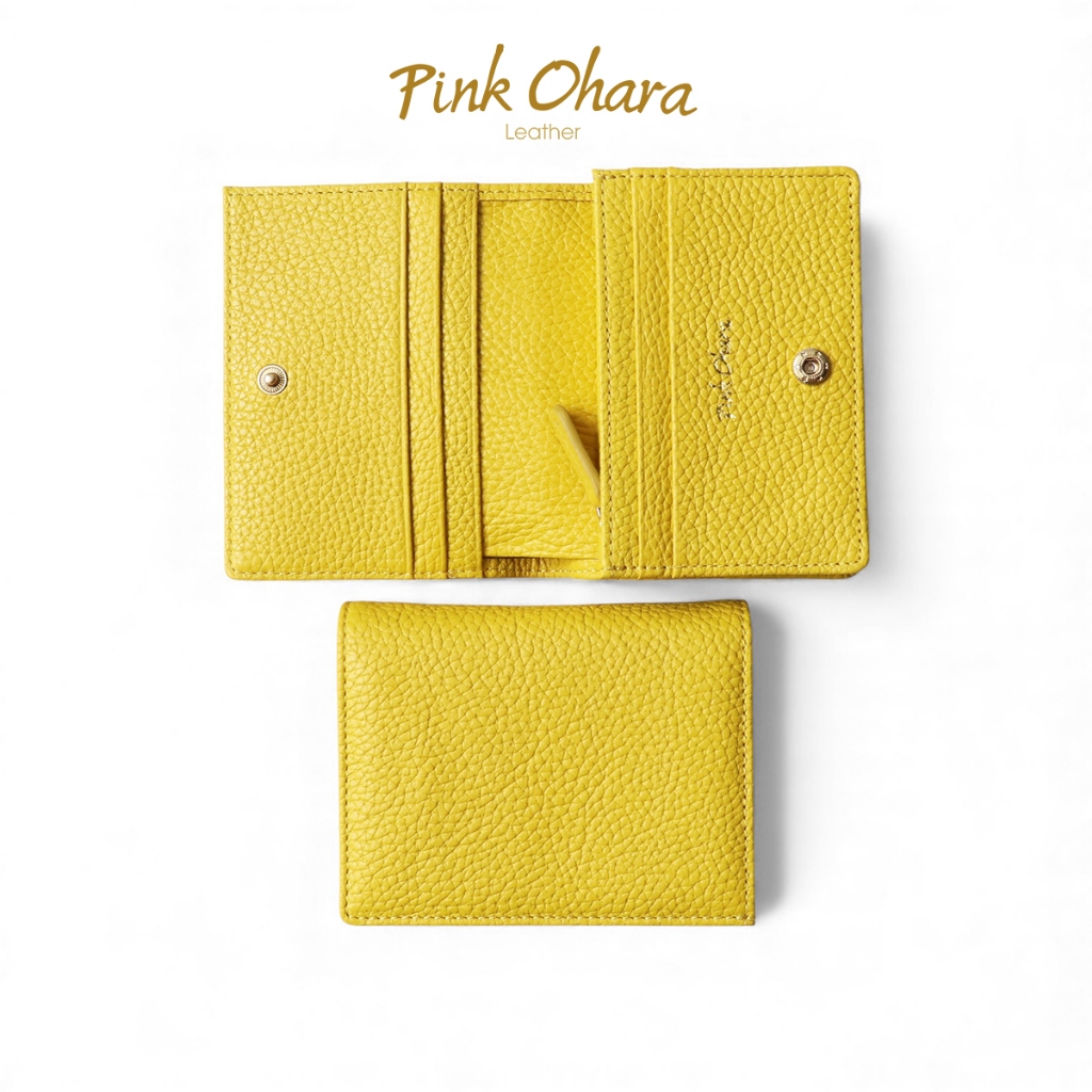 Ví Nữ Gấp Mini PINK OHARA Da Bò Thật