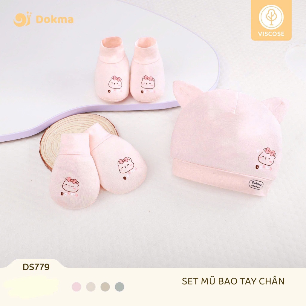 Set nón+bao tay bao chân Dokma DS779/DS625/DS916 cho bé sơ sinh 0-3 tháng mềm mịn