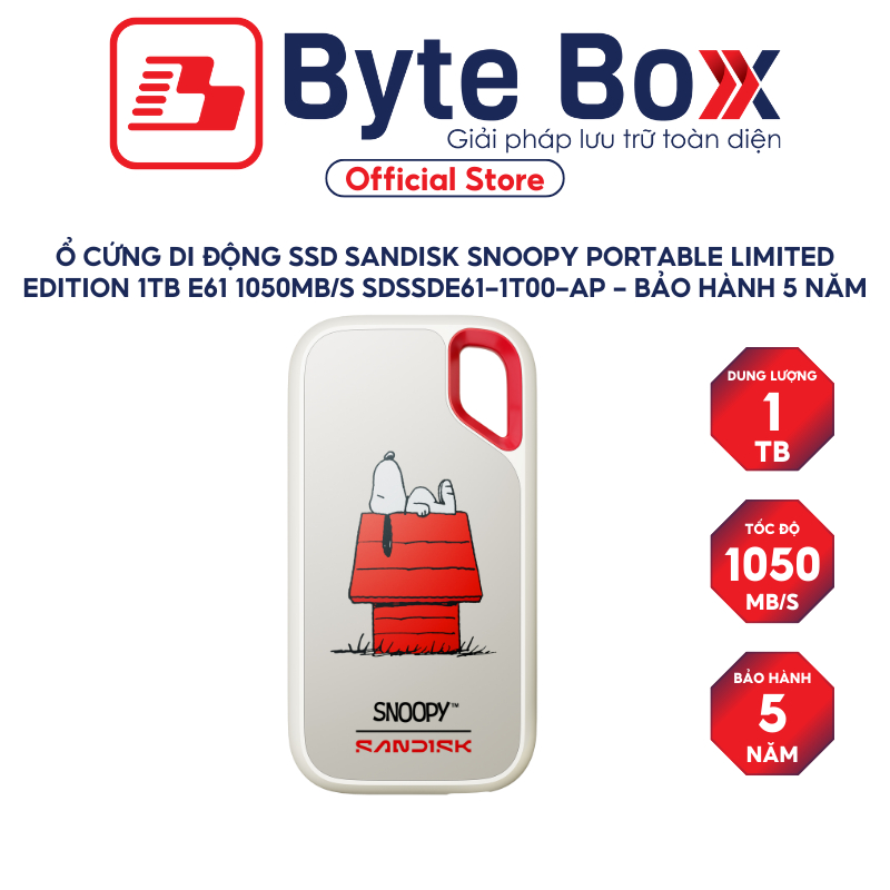 Ổ cứng di động SSD Sandisk Snoopy Portable Limited Edition 1TB E61 1050MB/s SDSSDE61-1T00-AP - Bảo h