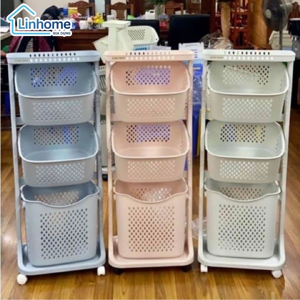 Kệ Đựng Đồ Đa Năng 3-4 Tầng Thông Minh Có Bánh Xe, đựng Quần Áo Bẩn Cho Nhà Tắm LINHOME
