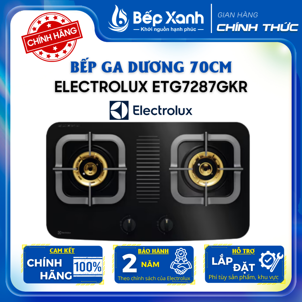 [CHÍNH HÃNG] Bếp Ga Đôi, Lắp Dương Electrolux ETG7287GKR - Công Suất 4.2kW/4.2kW - Bảo Hành Chính Hã