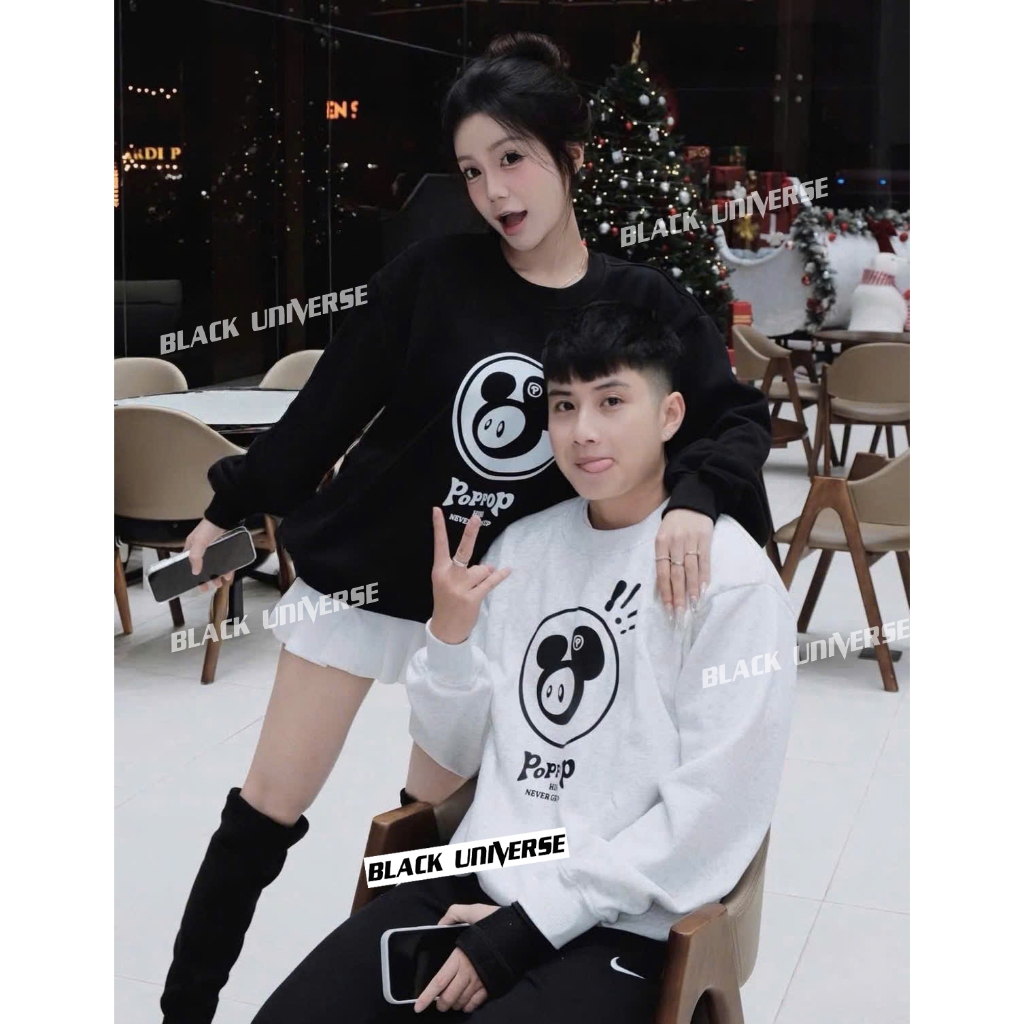 Áo nỉ Sweater pophihi basic [ NỈ LÔNG CÁO] Black universe chất liệu nỉ lót lông unisex nam nữ