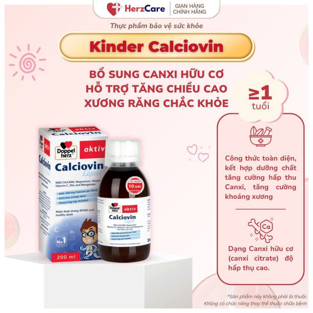Thực phẩm bảo vệ sức khỏe Doppelherz Aktiv Calciovin Liquid hỗ trợ nguy cơ loãng xương, trẻ cao hơn 