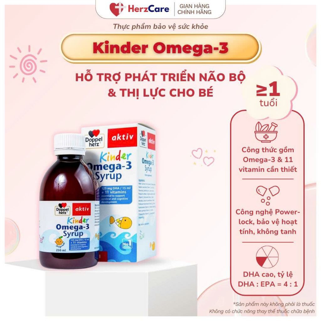 Thực phẩm bảo vệ sức khỏe Doppelherz Aktiv Kinder Omega-3 Syrup hỗ trợ phát triển não bộ, tăng cường