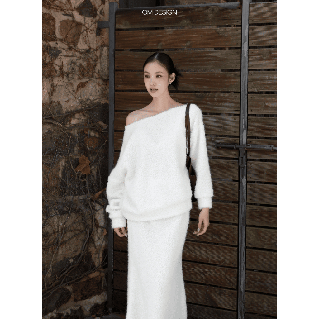 Set áo lệch vai kèm chân váy dáng dài chất liệu len lông mềm mại - Clarimond Set (+% phí sàn) - by O