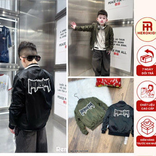  Áo khoác bomber bé trai thêu chữ da Purpose Tour lưng phối túi khoá tay trần bông 3 lớp phong cách boy phố 14211 