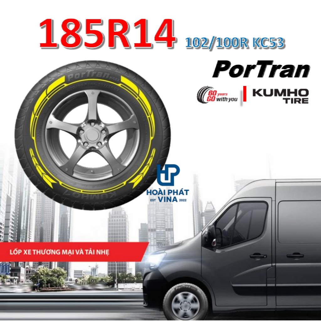 Lốp ô tô Kumho 185 R14C 102/100R Portran KC53 – Chính Hãng BH 5 năm (185R14C, 185 R14C)