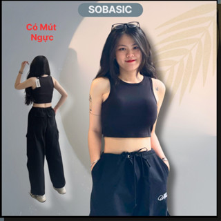  Áo ba lỗ sát nách cổ tròn có mút ngực Sobasic croptop trơn ôm body sexy chất borip cotton mềm mịn 