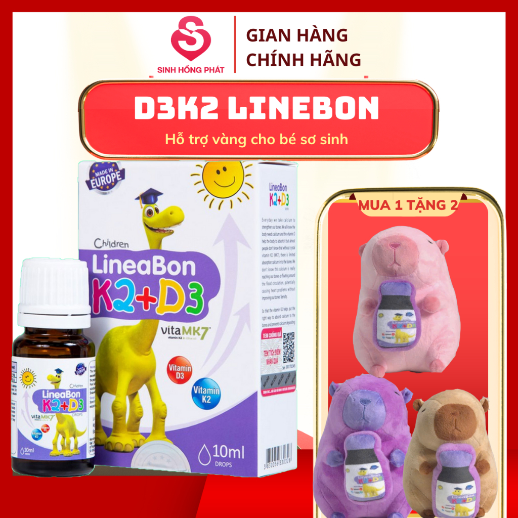(tăng quạt) Lineabon k2 d3 10ml Vitamin d3 k2 giúp bổ sung d3 k2 mk7 tăng hấp thu canxi tối đa cho t