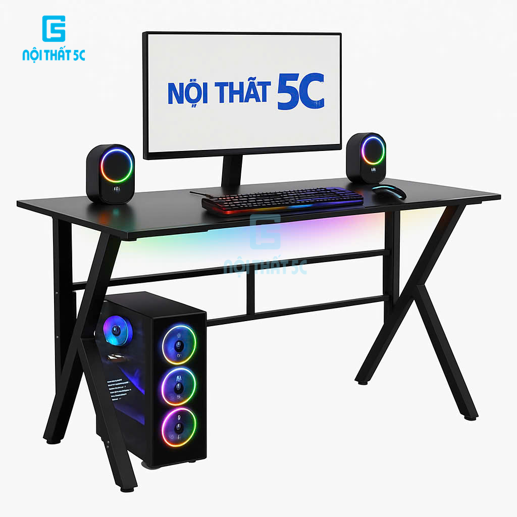 [Livestream] Bàn Làm Việc, Bàn Gaming Nội Thất 5C chữ K,U,Z mặt gỗ 1m2,1m thiết kế cá tính, chân sắt