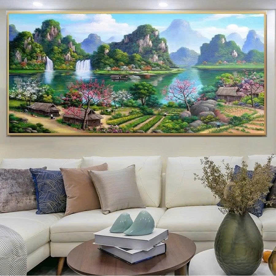 Tranh thêu chữ thập Non Nước Hữu Tình (thêu kín) E363 - KT:(100x55)cm