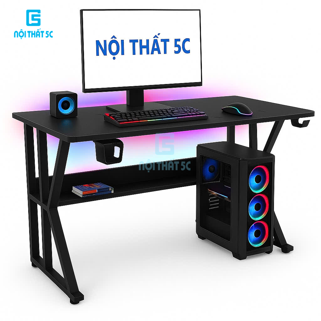 Bàn Gaming Ethan-Double K, Bàn Làm Việc Nội Thất 5C Chân sắt Sơn Tĩnh Điện 20x40mm, Mặt Gỗ MDF Nhiều