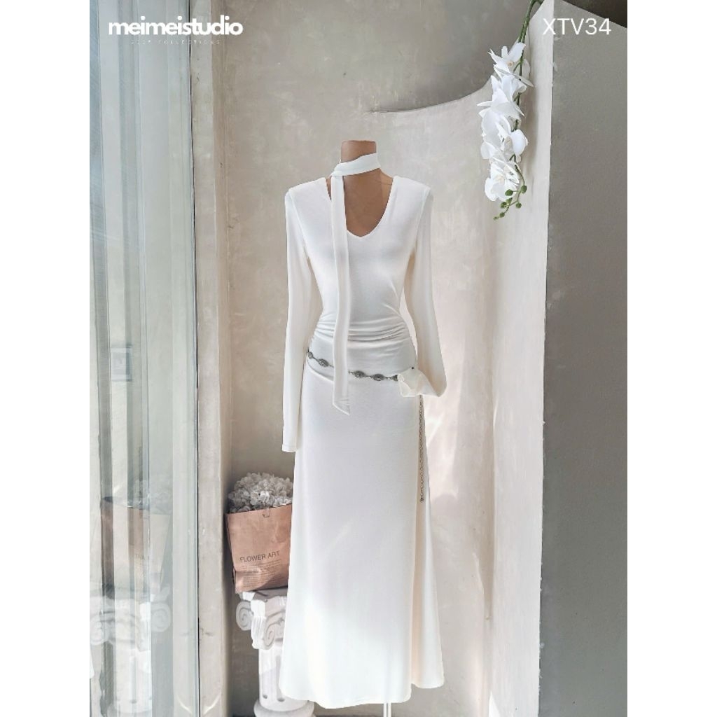 Váy maxi len tăm dây cổ MeiMei