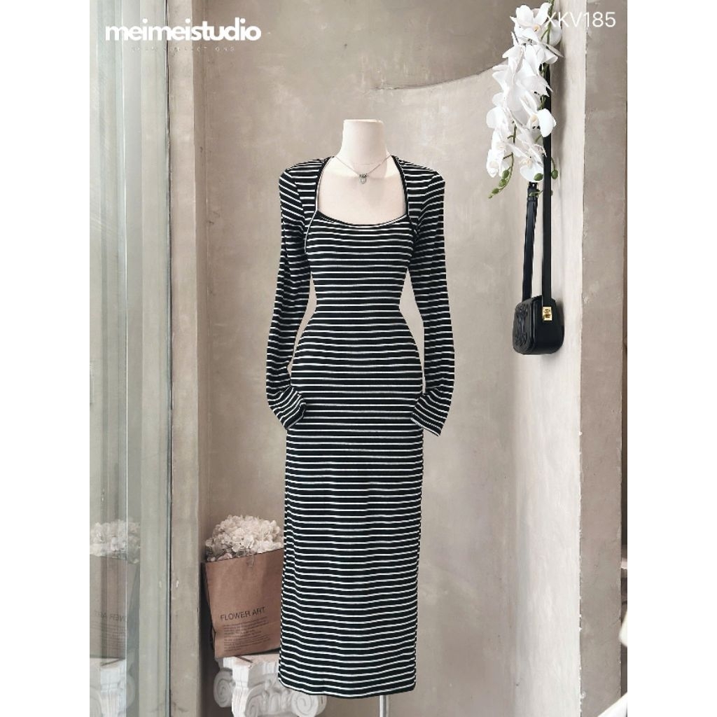 Váy body kẻ túi hông MeiMei