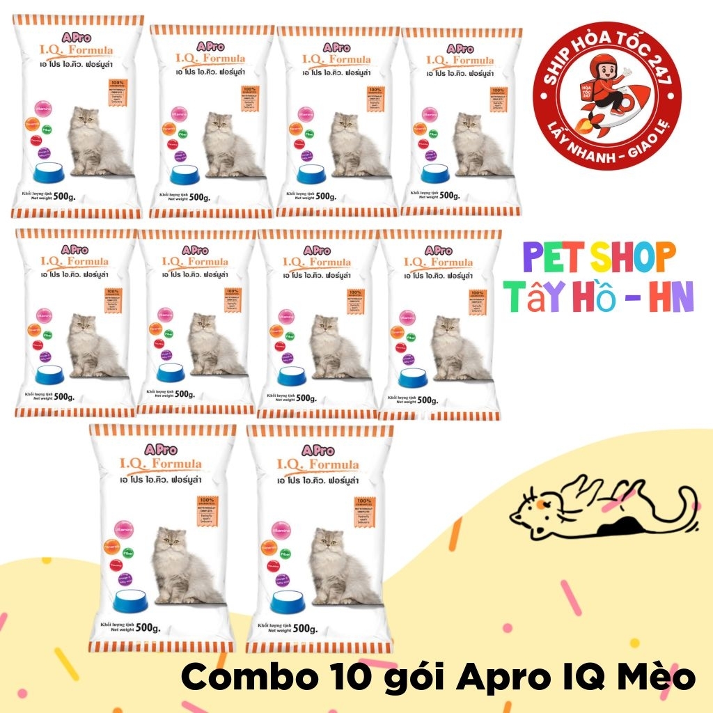 5 KG APRO IQ FORMULA - Combo 10 gói Apro IQ mèo 500g - Thức ăn hạt cho mèo nhập khẩu Thái Lan