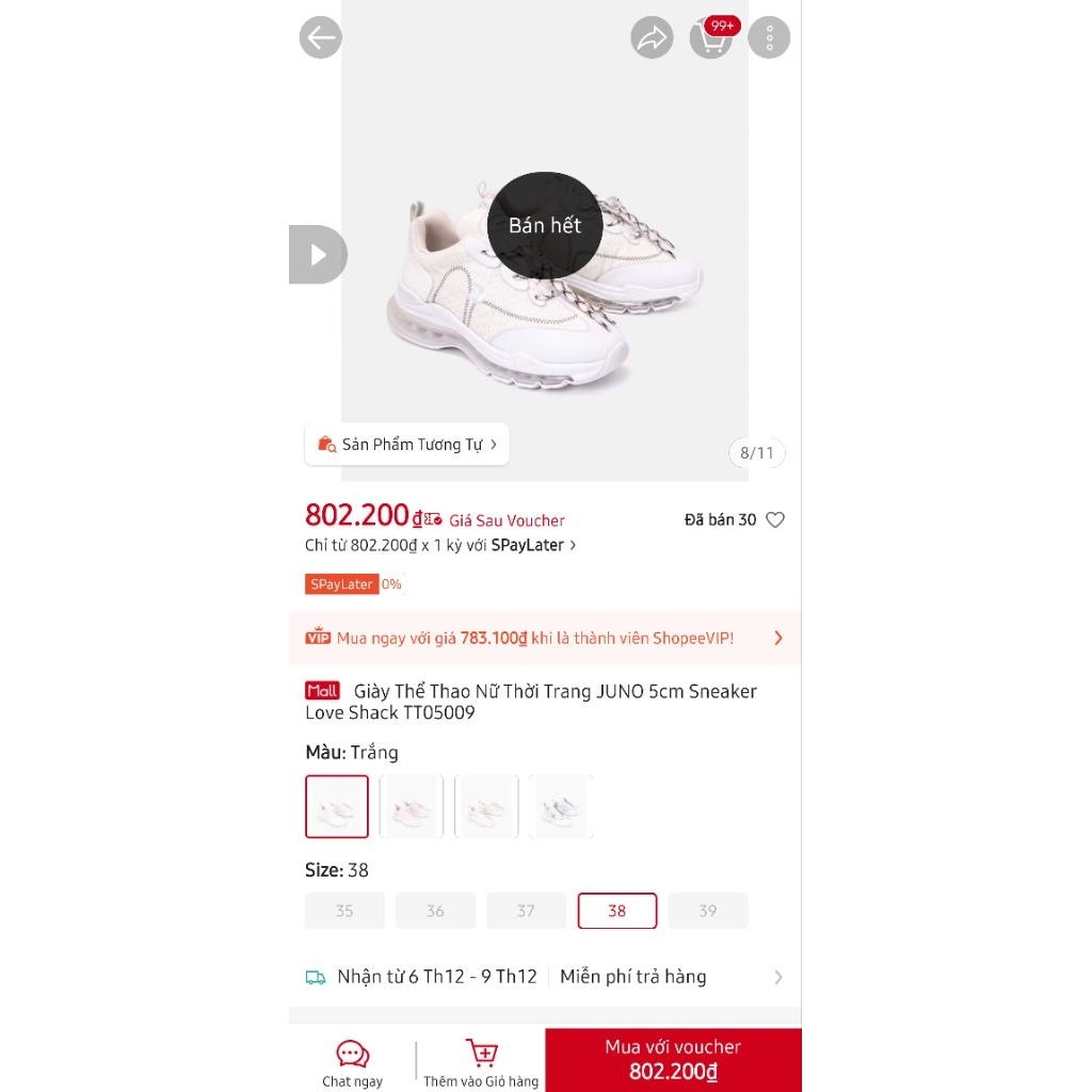 Pass giày thể thao nữ juno chính hãng size 38