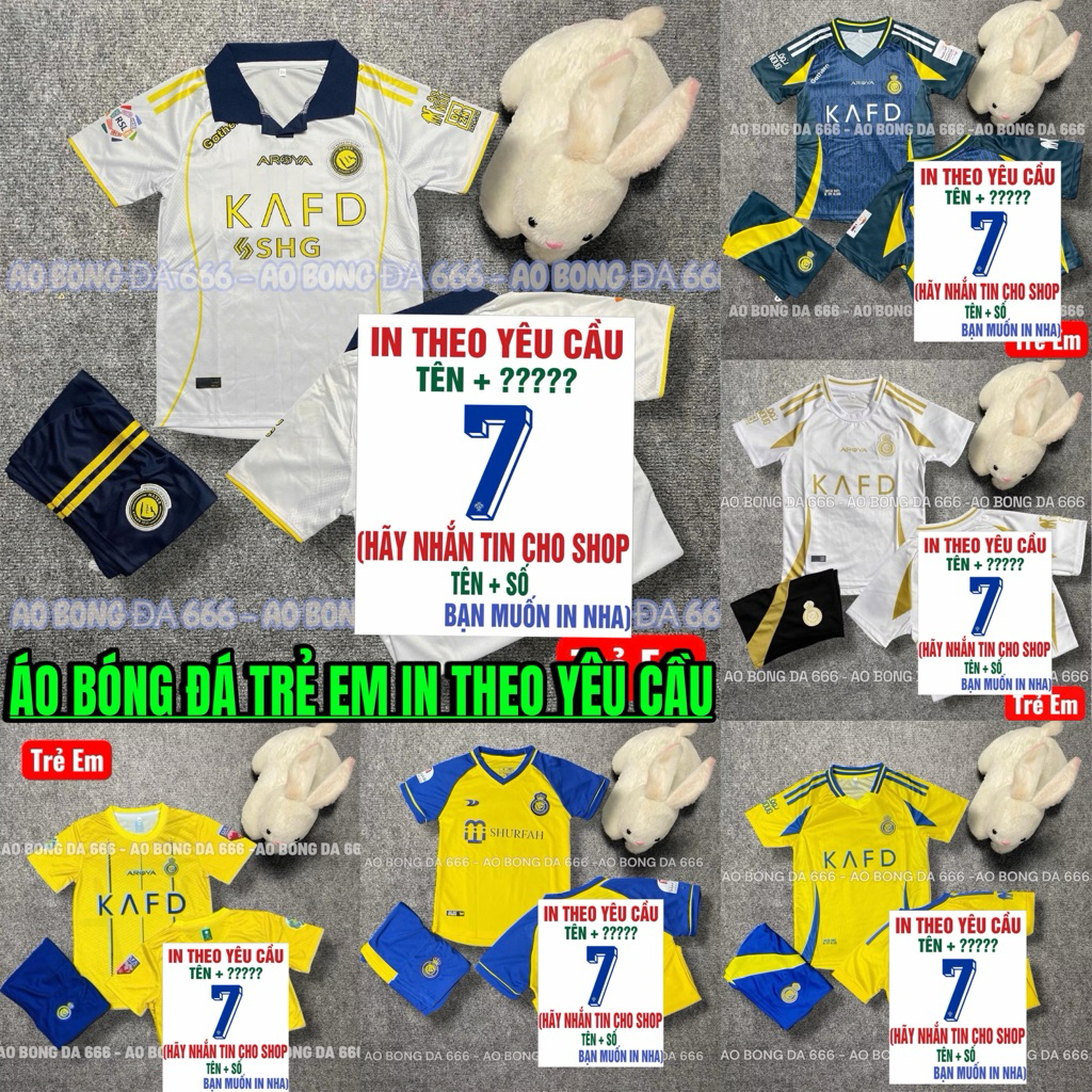 Áo Bóng Đá, Áo Đá Banh / Trẻ Em CLB Al Nassr 2024 / 2025 - Vải Mè Kim Cao Cấp - in Sẵn Tên Ronaldo,