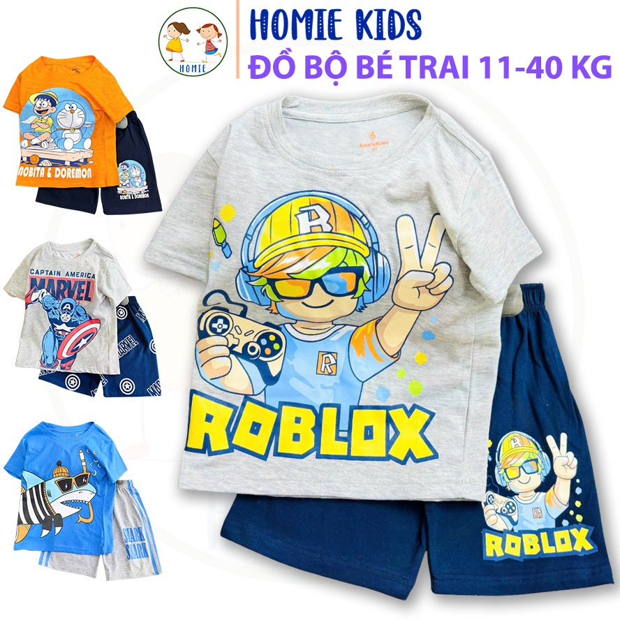 Bộ cộc tay bé trai 11-40 kg đồ bộ tay ngắn set quần áo trẻ em chất cotton size đại in hoạt hình khủn