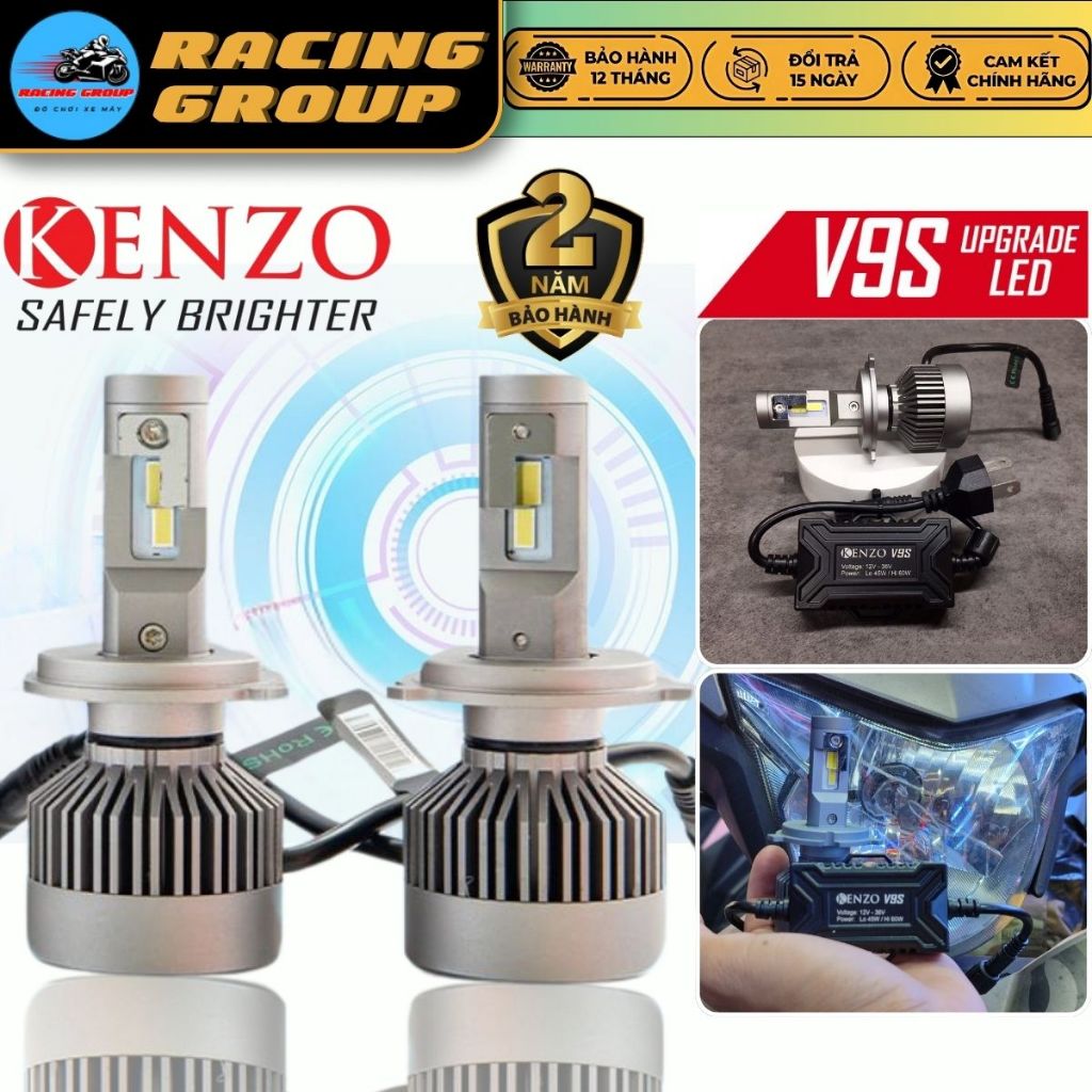 Đèn Pha Xe Máy Kenzo V9S 60W Cho Các Dòng Xe Chân H4 Ánh Sáng Mạnh, Quạt Tản Nhiệt Tốt - BH 2 Năm
