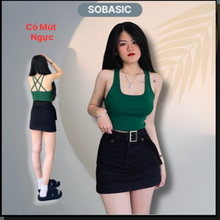  Áo croptop sát nách cổ vuông có mút ngực Sobasic kiểu 2 dây bảng to hở lưng gợi cảm nữ tính 
