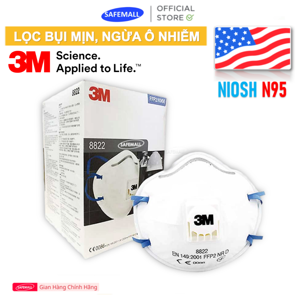Hộp Khẩu trang N95 3M 8822 Có Van, 8210 / 1860 / 9105 / 9541 / 9541V tiêu chuẩn NIOSH N95 Mỹ lọc bui