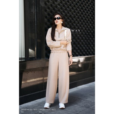 Set Bộ Nỉ Dạ Nữ Áo Quần Thể Thao MY WAY Thu Đông Khóa kéo Bo Gấu Cao Cấp 1MAB14876 1MQB01877 - BE1