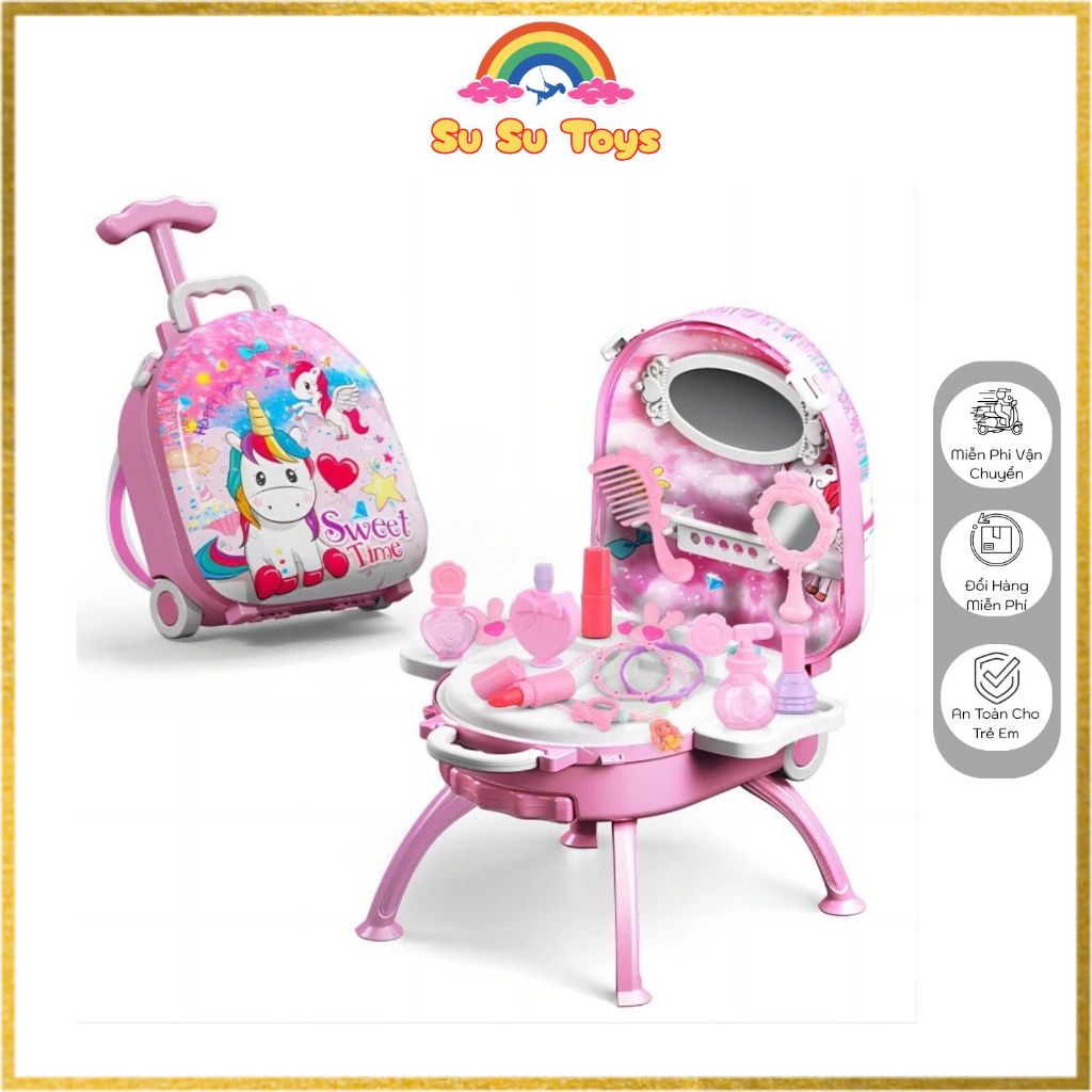 Đồ chơi vali trang điểm hình thỏ kuromi cho bé gái, có thể lắp ghép thành bàn trang điểm nhiều mẫu cho bé lựa chọn