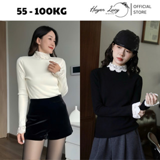  ÁO GIỮ NHIỆT LÓT LÔNG PHỐI REN thiết kế cổ cao ren viền nhẹ nhàng phong cách Hàn Quốc hot trend Huyền Lucy Bigsize 