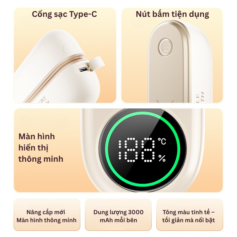Tiankeplus Mẫu Mới: Sưởi Ấm Nam Châm 2 Trong 1, Thiết Kế Nhiệt Độ Ổn Định 4 Mặt, Pin 6000mAh, Sạc Type-C | BigBuy360 - bigbuy360.vn